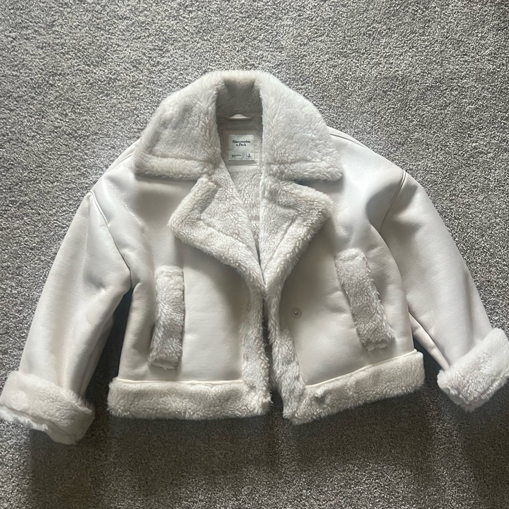Abercrombie Cream Faux Fur Jacket